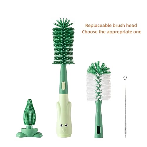 Chemimoso Cup Cleaning Brush, Silicone Baby Bottle Brush with Stand, Large Handle Water Bottle Brush Cleaner Set, with a Tiny Cup Lid Gap Cleaning Brush, Cup Lid Cleaner Brushes Kit, Green - color: Green 2