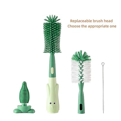 Chemimoso Cup Cleaning Brush, Silicone Baby Bottle Brush with Stand, Large Handle Water Bottle Brush Cleaner Set, with a Tiny Cup Lid Gap Cleaning Brush, Cup Lid Cleaner Brushes Kit, Green - color: Green 2