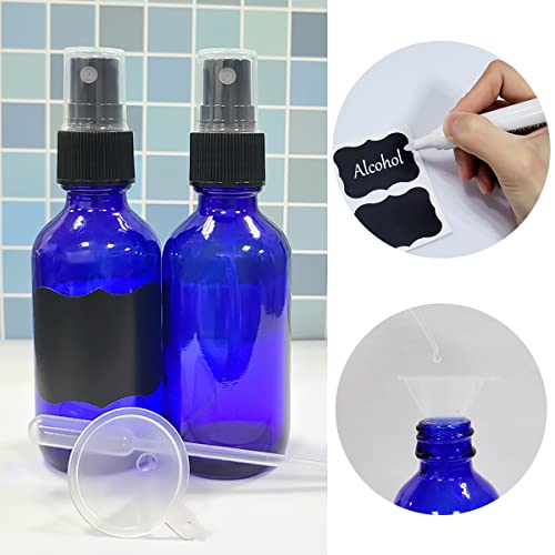 LUFEVRM 2oz Blue Glass Spray Bottles,Empty Small Perfume Travel Refillable Reusable Fine Mister Spray Bottle for Hair,Cleaning Solutions,Aromatherapy and Essential Oil with Extra Nozzle(2 Pack) - color: Blue, size: 2 pack