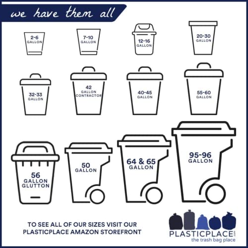 Plasticplace 64-65 Gallon Trash Can Liners for Toter │ 1.5 Mil │ Black Heavy Duty Garbage Bags │ 50” x 60” (25 Count) - size: 1 Count (Pack of 25)