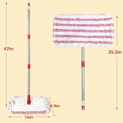 OZD Flat Mops for Floor Cleaning , with 5 Reusable 16x9in Dual-Fiber Mop Heads, Remove Stubborn Stains, Wet and Dry Use, Suitable for Hardwood, Tile, Laminate Flooring etc, Red