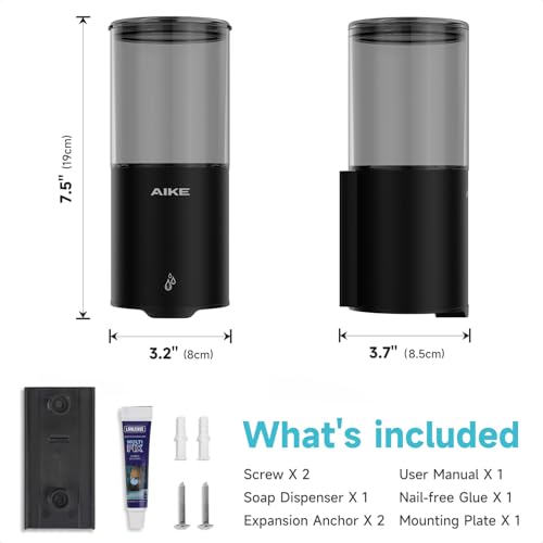 AIKE Automatic Wall Mount Liquid Soap Dispenser for Home and Commercial Bathroom 13.5oz IPX7 Waterproof,Matte Black Stainless Steel - color: Matte Black Stainless Steel