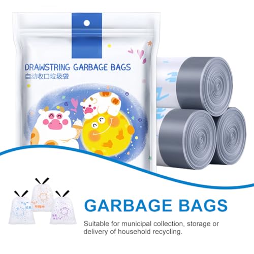 Alipis Thickened Portable Drawstring Refuse Bags 69pcs 50x55cm, Household Large Trash Bags for Waste Bins ≤37cm Diameter, Heavy-duty Kitchen Garbage Disposal
