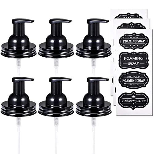 Amolliar Mason Jar Foaming Soap Dispenser Pump Lids, Foaming Pump Replacement Kit for Pint Regular Mouth Mason Jar, Refill Hand Soap, Waterproof Stickers, Kitchen Bathroom Farmhouse Decor, Black 6Pack - color: Bronze, size: 6 Pack