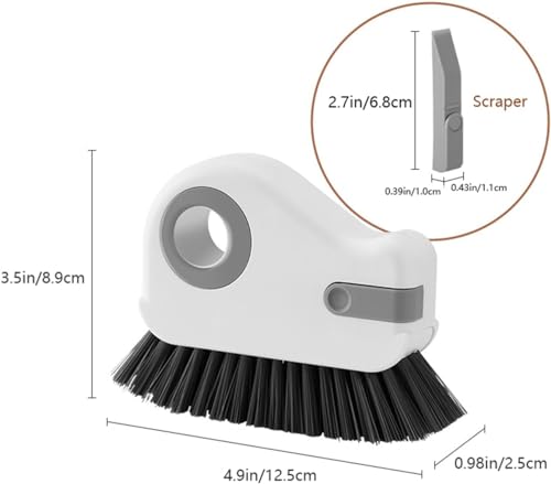 2 in 1 Groove Cleaning Brush Window Track Cleaning Tools,Multifunction Hard Bristle Crevice Cleaning Brush with Hidden Scraper, Grout Cleaner Grip Brush for Sliding Door Track(White,1PCS)