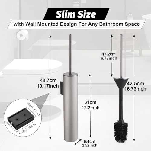BGL Toilet Brush and Holder Set Brushed Nickel Wall Mounted for Bathroom Round Design - color: Brushed Nickel-wall Mount