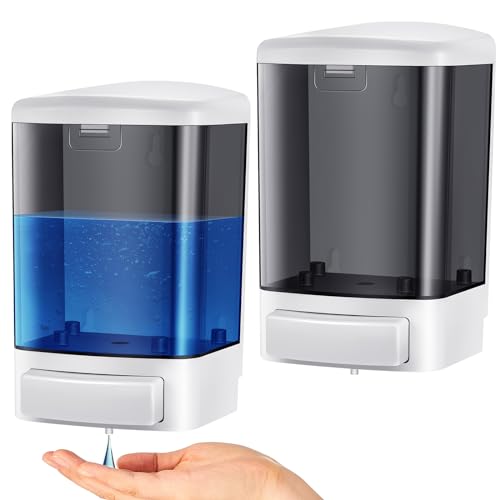 Hushee 2 Pcs Commercial Soap Dispenser Hand Wall Mounted Bathroom 33.8oz/1000ml Manual Soap Dispenser Liquid Containers with Pump Black Shower Plastic Wash Wall Container Shampoo Gel for Kitchen Hotel - color: Black, size: ['33.8 fl oz']