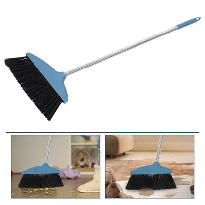 INOOMP Soft Bristle Broom Long Stainless Steel Handle Wide Angle Floor Sweeping Broom Home and Kitchen Cleaning Blue