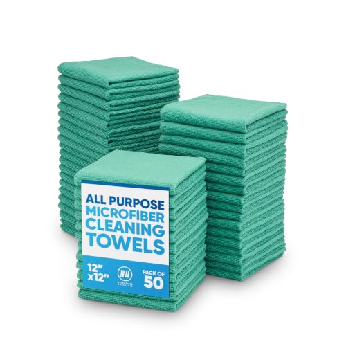 Microfiber Wholesale 12" x 12" Cleaning Cloths (50 Pack) - Reusable Towels, Wash Rags, Dust Cloth, All-Purpose: Kitchen, Dish, Cars, Shop, Glass (Green) - color: Green, size: 50 Count (Pack of 1)