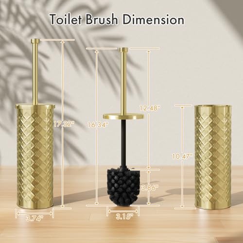 Toilet Bowl Brush and Holder Set 2 Pack with 4 Extra Brush Heads | Extra Long Handle with Splash Guard Cover, Tool-Free Installation, Bathroom Space-Saving, Cleaner Sets for Apartments, RV (Gold) - color: Gold