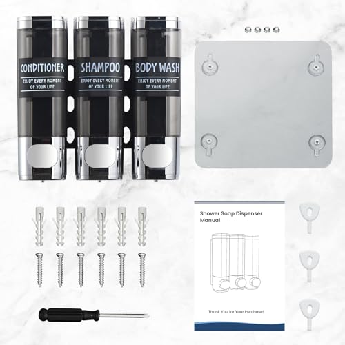 Shampoo and Conditioner Dispenser,GlintGath Shower Dispenser 3 Chamber No Drill Shampoo Dispenser for Shower Wall Mounted Shower Soap Dispenser for Bathroom Hotel,3 * 300ML,Chrome - color: Chrome 3 Chamber