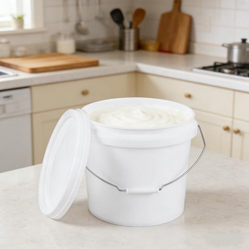 White 4-Gallon Bucket with Lid, Economical Durable BPA Free Plastic Pail Container for Storage, Multi-Use Food Grade Buckets, Metal Handles with Plastic Grip for Easy Carrying, 6 Pack