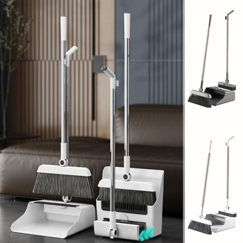 3-in-1 Broom and Dustpan Set - Stainless Steel Handle Floor Cleaning Kit for Home & Office, Space-Saving Storage Design - color: Gray