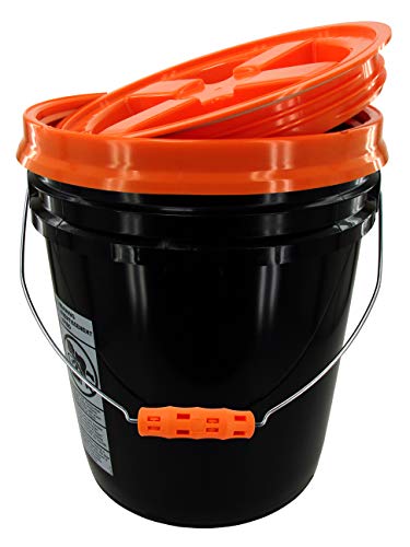 Halloween Supplies, Black Bucket with Orange Over Sized Grip (5 Gallon with Lid) - size: 5 Gal w/ Orange Gamma Seal Lid & Orange grip