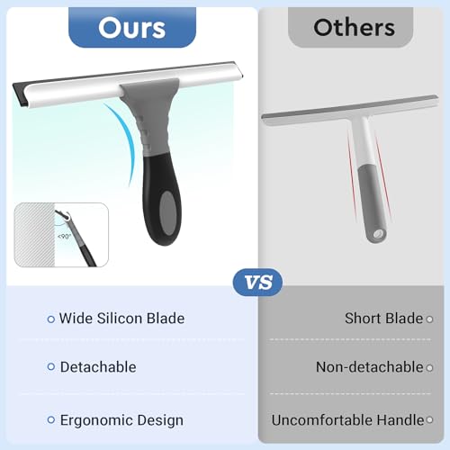 All-Purpose Silicone Shower Squeegee for Glass, Window, Door, Mirror, Car Windshield & Tile Wall, Portable Cleaner Tools, Includes One Hook & One Adhesive,10 Inches (Gray)