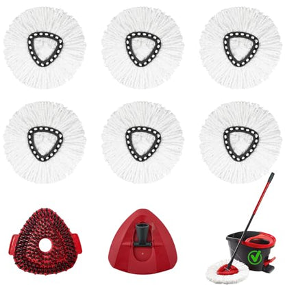 8Pcs Mop Head Replacement,Spin Mop Replacement Head Compatible with Cedar Easywring 1-Tank System Including Machine Washable & Easy to Replace,6 Spin mop Replacement Heads,1 Brush Head and 1 Base - size: 6+1+1Pack