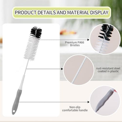 Bottle Cleaner Brush Set - Long Handle Bottle Brushes for Cleaning Narrow Neck Bottles, Beer, Wine, Baby Bottle, Pipes, Tubes, and Small Bottle