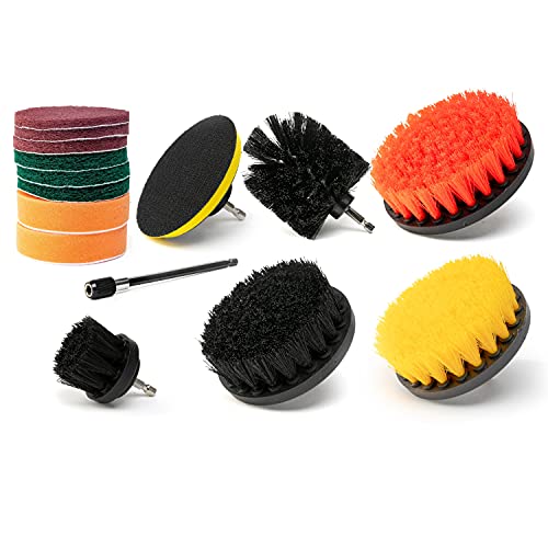 NEIKO 00322A Drill Brush Attachment Set, 15 Pcs, Polishing, Buffing, Scrubbing, Cleaning Round, Power Scrubber Brush, Long Reach Extension, Drill Brush Set for Car Detailing Supplies, Brush Drill Kit - style: Brush Set