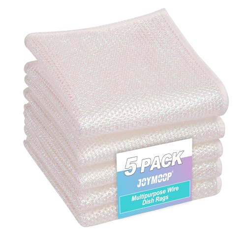 JOYMOOP Multipurpose Wire Dish Rags 10" x 10", Rainbow Laser Dish Cloths for Washing Dishes, Reusable Cleaning Cloths, Non-Scratch Wire Dishwashing Rags for Dishes, Glass, Stainless Steel - 5 Pack - color: Rainbow Silver [5 Pcs], size: Medium [10 x 10 inc
