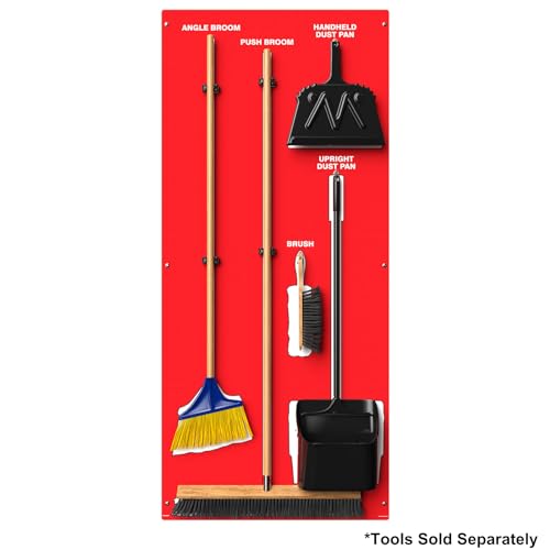 Clean & Sweep 5S Shadow Board/Wall Mount Broom Holder, 68" x 30" Board, 5S Cleaning Station - Board Only, Tools Sold Separately, Made in The USA by AccuformNMC, Red/White, PSB114RDWT - color: Red/White