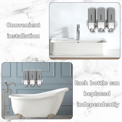 No-Drill 3 Pack 500ml Wall Mounted Soap Dispenser for Bathroom and Kitchen, Shampoo and Conditioner Dispenser Drill Free with Adhesive(Square-Grey) - color: Grey-2
