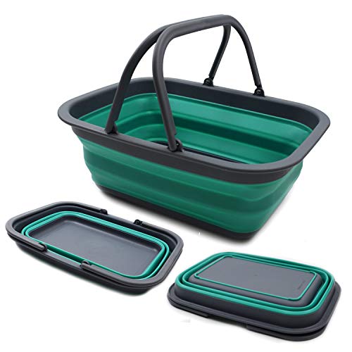 SAMMART SAMMART 9.2L (2.37Gallon) Collapsible Tub with Handle - Portable Outdoor Picnic Basket/Crater - Foldable Shopping Bag - Space Saving Storage Container (1, Turquoise Blue) - color: Turquoise Blue