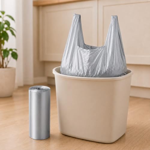 Trash Bags Small Garbage Bags with Handle 1 Rolls 30 Count Strong Kitchen Bathroom Waste Bags Leak Resistant Disposable Bin Liners Black - color: Silver