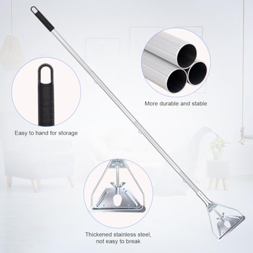 Mop Handle Commercial Heavy Duty - 57 Inch Industrial Metal Clamp Mop Stick Replacement for Floor Cleaning - Professional Mops Head Replacement Holder - color: Black 1 - Metal Clamp