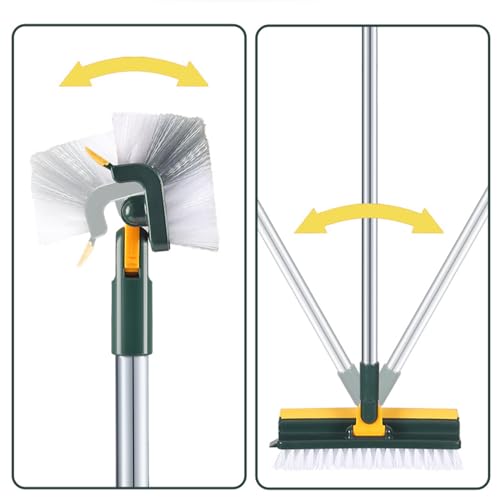 Grout Scrub Brush with 42" Long Handle Double-Sided Floor Scrub Brush V-Shape Grout Cleaner with Squeegee 180° Rotating for Tile Floors, Baseboards, Wall - color: Green
