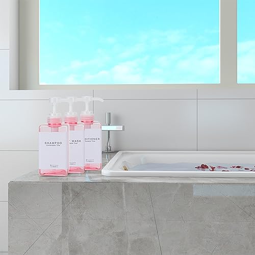 Refillable Shampoo and Conditioner Bottles for Shower Wall,Shampoo and Conditioner Dispenser with Pump No Drill (3 Bottles 3 Wall Mounts-Pink) - color: 3 Bottles 3 Wall Mounts-pink