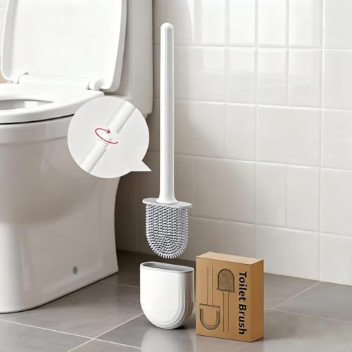 Silicone Toilet Brush Set, Rv Toilet Cleaner Brush, Wall Mounted Holder, Anti-Drip Design, Flexible Bristles for Easy Cleaning, Suitable for Various Usage scenarios (White) - color: White