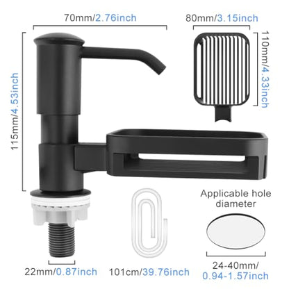 Sink Soap Dispenser with Storage Basket, 39" Hose, 360° Rotating Sponge Holder - color: Black