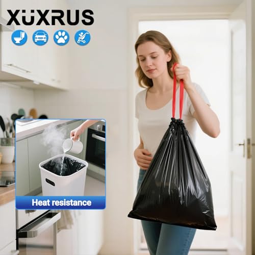 XUXRUS 1.5 Gallon Small Trash Bags, 60 Count Black Drawstring Garbage Bags | Tear-Resistant Mini Trash Bags with Easy Tear-Off Design, Suitable for Bathroom Waste Bins and Office Trash Cans - style: 1.5 GAL-Black-60