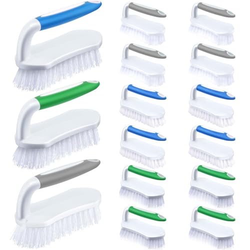 Lallisa 12 Pcs Scrub Brush for Cleaning with Handle Comfortable to Grip Heavy-Duty Flexible Stiff Bristles Scrubber Brushes Bulk for Shower Bathroom Carpet Kitchen Floor Tiles (Gray,Green,Blue) - color: Gray Handle, Green Handle, Blue Handle