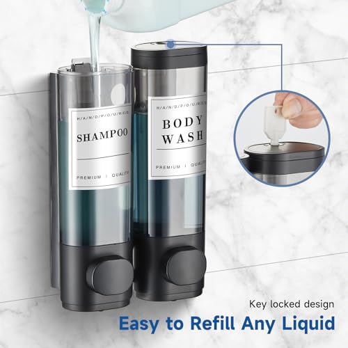 Shampoo and Conditioner Dispenser,Shower Dispenser 2 Chamber No Drill Wall-Mounted Shampoo Dispenser for Shower Wall Mounted Shower Dispenser for Bathroom Hotel,Matte Black1 - color: Matte Black 2 Chamber