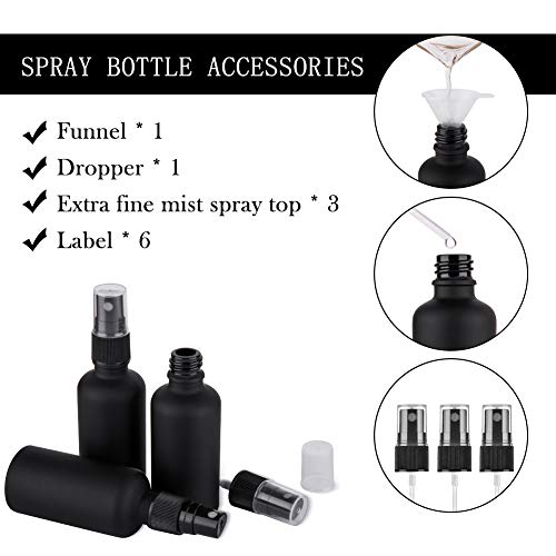 2oz Small Glass Essential Oils Spray Bottles, Fine Mist Frosted Black Spray Bottles (Set Of 3) - color: Frosted Black