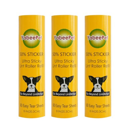 8 inch Large Surface Roller Refill for Scotch-Brite 50% Stickier Lint Roller, Works Great On Pet Hair (60 Sheets per Roll, 3 Pack Refills) - size: 3 pack refills