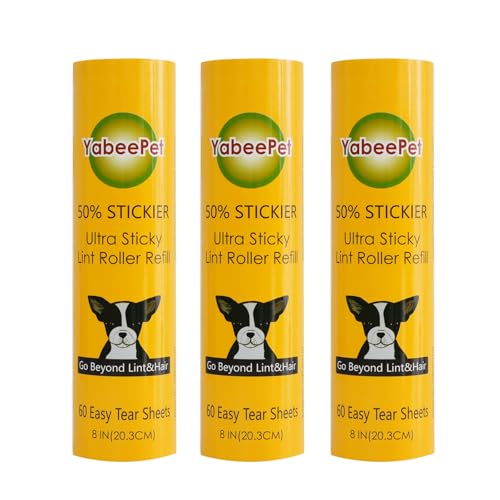 8 inch Large Surface Roller Refill for Scotch-Brite 50% Stickier Lint Roller, Works Great On Pet Hair (60 Sheets per Roll, 3 Pack Refills) - size: 3 pack refills