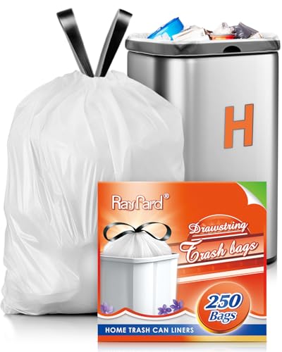 8-9 Gallon Plastic Drawstring Trash Bags 250 Counts, Compatible with Simplehuman Code H, 30-45 Liter Medium Kitchen Garbage Bags, White Trash Can Liners - style: 250-8 Gallon-White