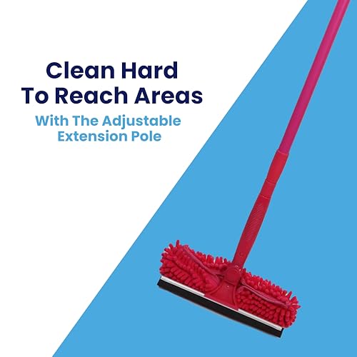 Microfiber Window Cleaner – Dual Heads & Telescoping Handle (Raspberry)