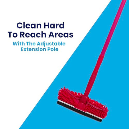 Microfiber Window Cleaner – Dual Heads & Telescoping Handle (Raspberry)