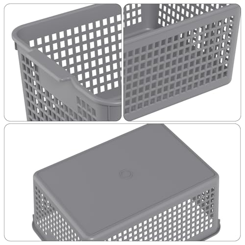 Readsky 3 Packs Plastic Storage Basket Desktop Organizer, Large Storage Baskets, Gray