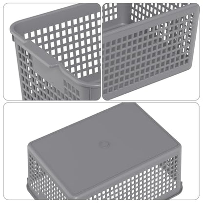 Readsky 3 Packs Plastic Storage Basket Desktop Organizer, Large Storage Baskets, Gray