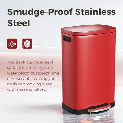 ELPHECO LPHECO Kitchen Trash Can with Lid Soft Close, 13 Gallon / 50L Stainless Steel Pedal Garbage Can, Heavy-Duty Step Wastebasket with 20 Bags, Removable Bucket, Home Office, Kitchen, Scarlet Red - color: Scarlet Red