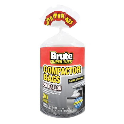 Brute Super Tuff Heavy Duty 2.2 MIL Kitchen Compactor Bags, Twist Tie Closure, White, Clean Fresh Scent with Odor Protect Technology, 20 Gallon, 20 Count (Pack of 6) - size: 20 Count (Pack of 6), style: Compactor (20 Gallon)