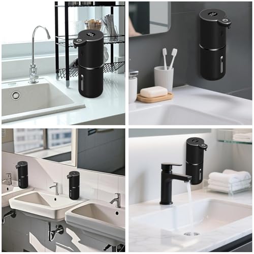 OHIFAST 2 Pack Automatic Foaming Soap Dispenser Touchless, USB Rechargeable Smart Hand Soap Dispenser, 6-Level Adjustable, 12.8oz/380mL, Compatible with Thick Thin Dish Soap for Bathroom Kitchen-Black - color: Black, style: 2 Pack Foam