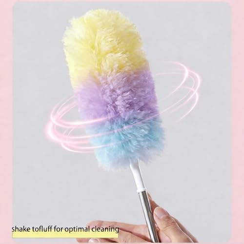 Heavy Duty Duster Refills, Disposable Dusters Kit for Cleaning Dusting Furniture Blind Ceiling Fan, Multi Surface 360 Feather Duster(10)+3FT Extended Handle（1） (Colorful) - color: Colorful
