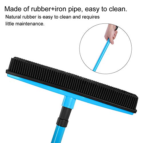 Pet Hair Remover Broom and Rubber Lint Brush Combo Telescopic Handle 26.8 to 47.2 Inches for Dog and Cat Fur Removal Carpet and Hardwood Floor Cleaning Washable Durable Blue Red (Blue) - color: Blue