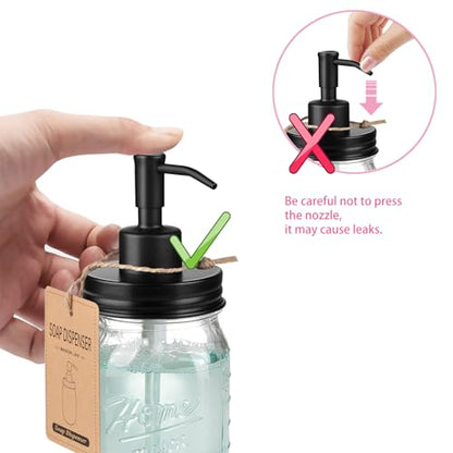SheeChung 16 Oz Mason Jar Liquid Soap Dispenser, Glass Hand Soap Dispenser, Stainless Steel Pump Lid, Refillable Lotion Dispensers for Bathroom Countertop Kitchen (2, Black) - color: Black-2 Pack, Regular Mouth