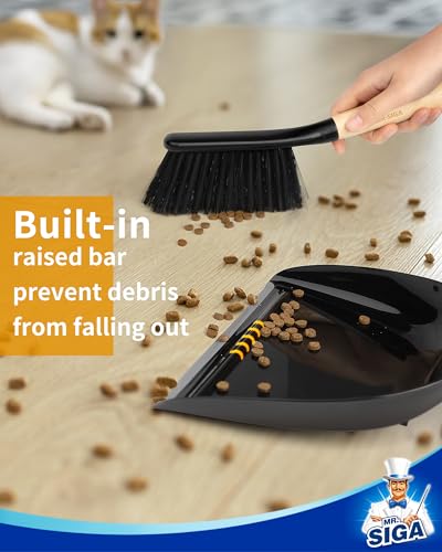 MR.SIGA Dustpan and Brush Set, Portable Cleaning Brush and Dustpan Combo with Bamboo Handle, Black, 1 Set - color: Black
